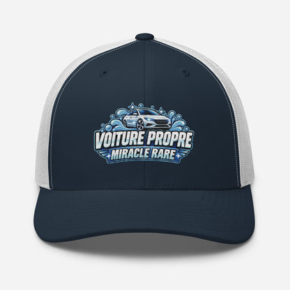 Casquette Trucker, brodée « Voiture propre, miracle rare », en Bleu Marine, vue de face, image 21