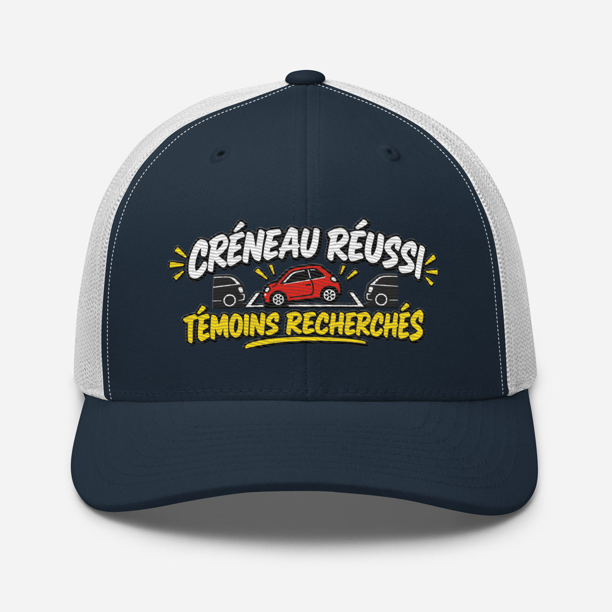 Casquette Trucker, brodée « Créneau réussi, Témoins recherchés », en Bleu Marine, vue de face, image 21