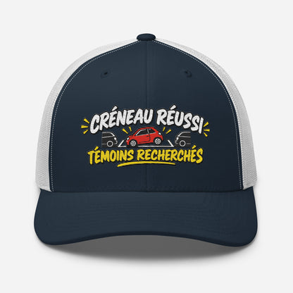 Casquette Trucker, brodée « Créneau réussi, Témoins recherchés », en Bleu Marine, vue de face, image 21