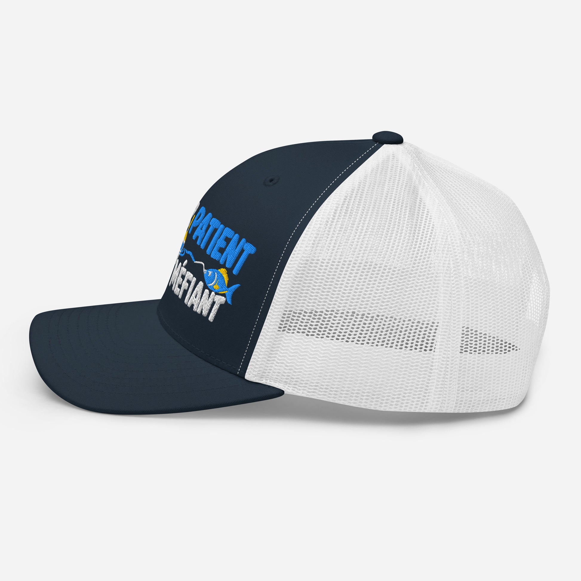 Casquette Trucker, brodée « Pêcheur patient, poisson méfiant », en Bleu Marine, image 22