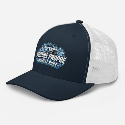Casquette Trucker, brodée « Voiture propre, miracle rare », en Bleu Marine, vue de trois quarts, image 23