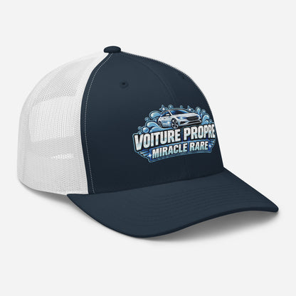 Casquette Trucker, brodée « Voiture propre, miracle rare », en Bleu Marine, vue de trois quarts, image 25