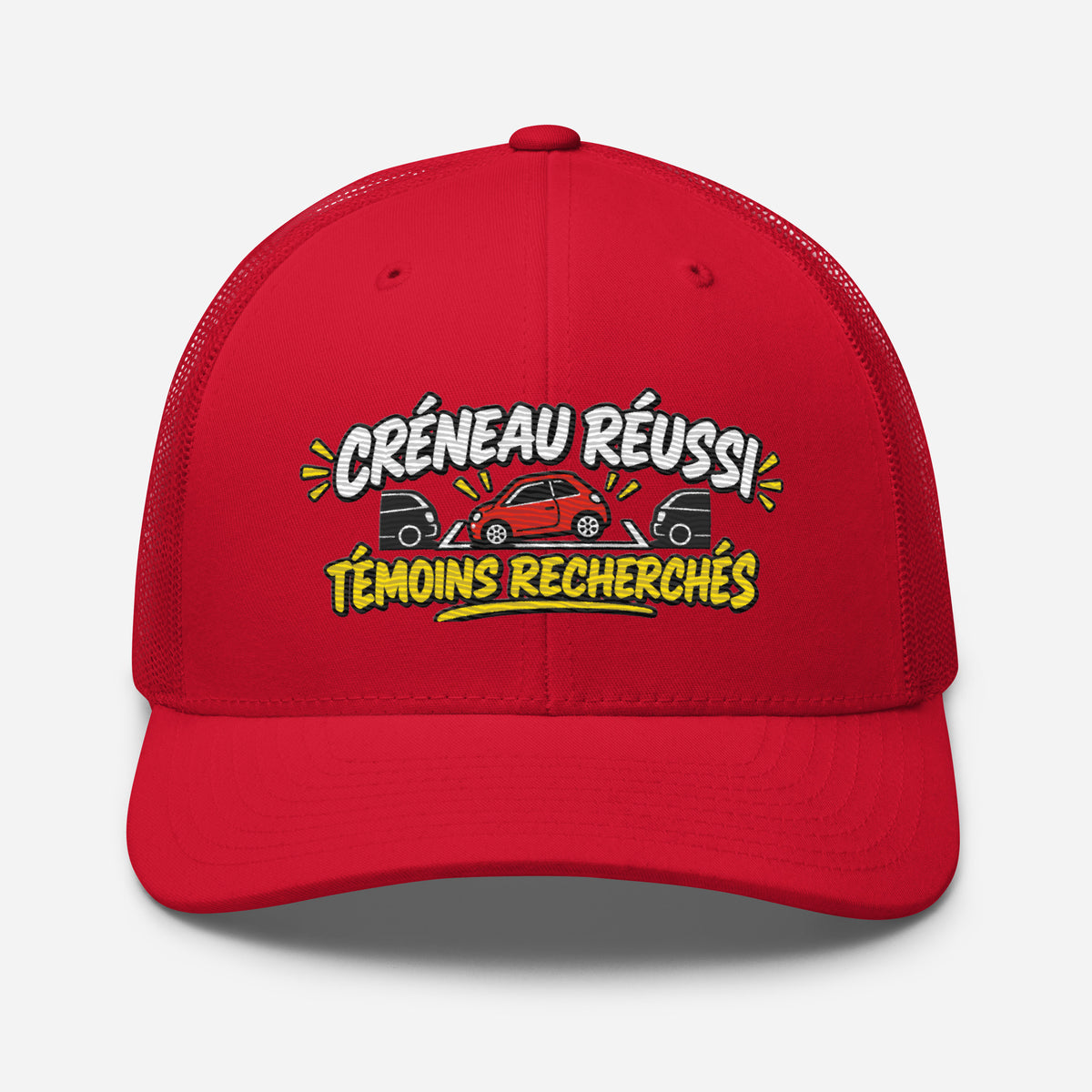 Casquette Trucker, brodée « Créneau réussi, Témoins recherchés », en Rouge, vue de face, image 39