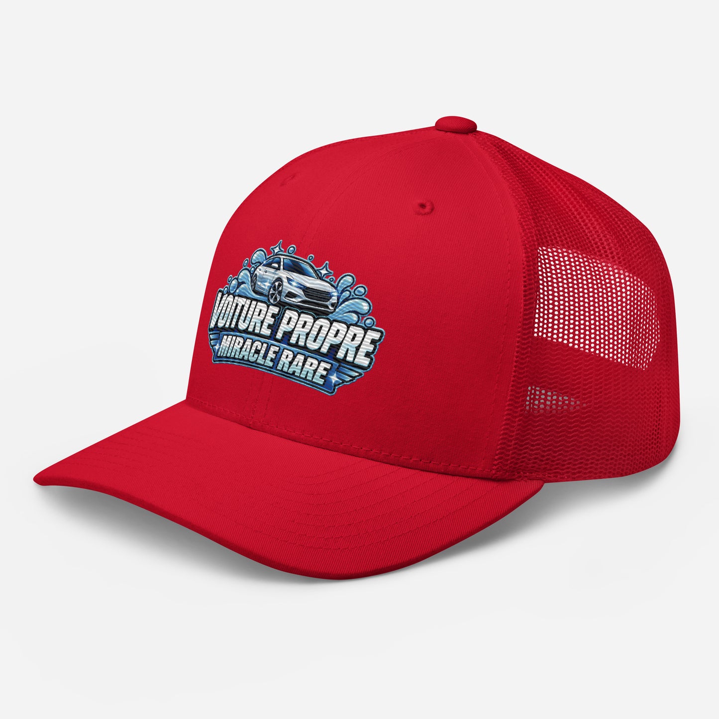 Casquette Trucker, brodée « Voiture propre, miracle rare », en Rouge, vue de trois quarts, image 41