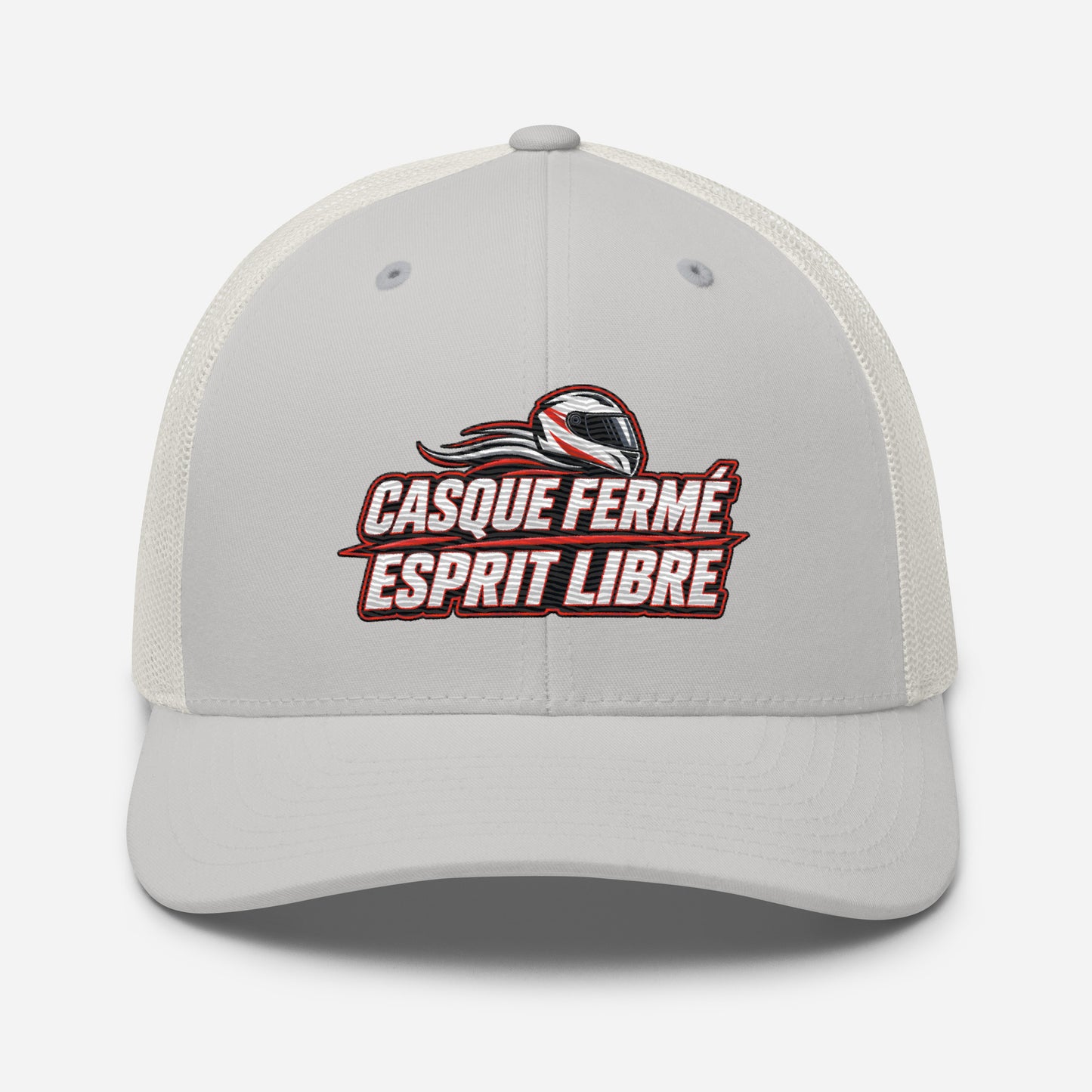 Casquette Trucker, brodée « Casque fermé, esprit libre », vue de face, image 79
