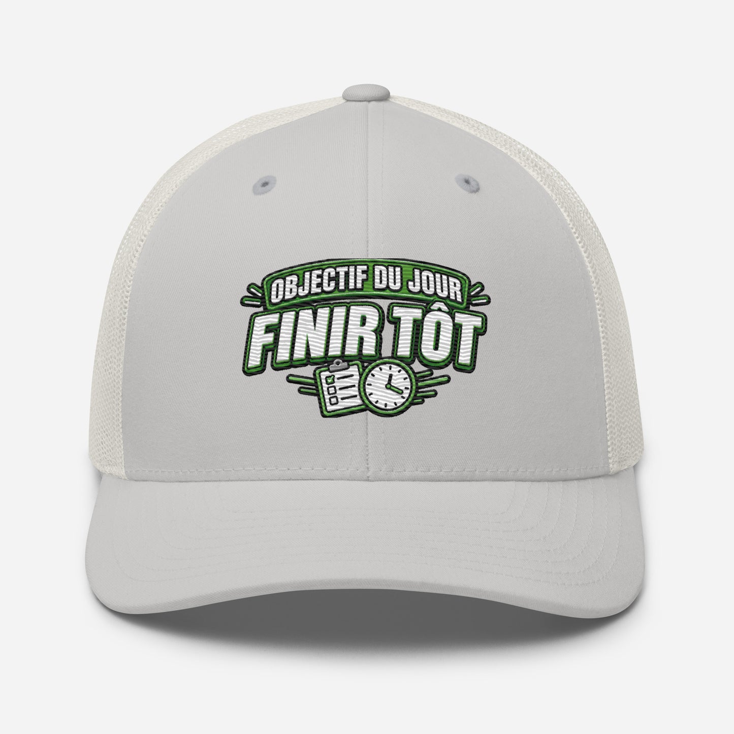 Casquette Trucker, brodée « Objectif du jour, finir tôt », vue de face, image 79