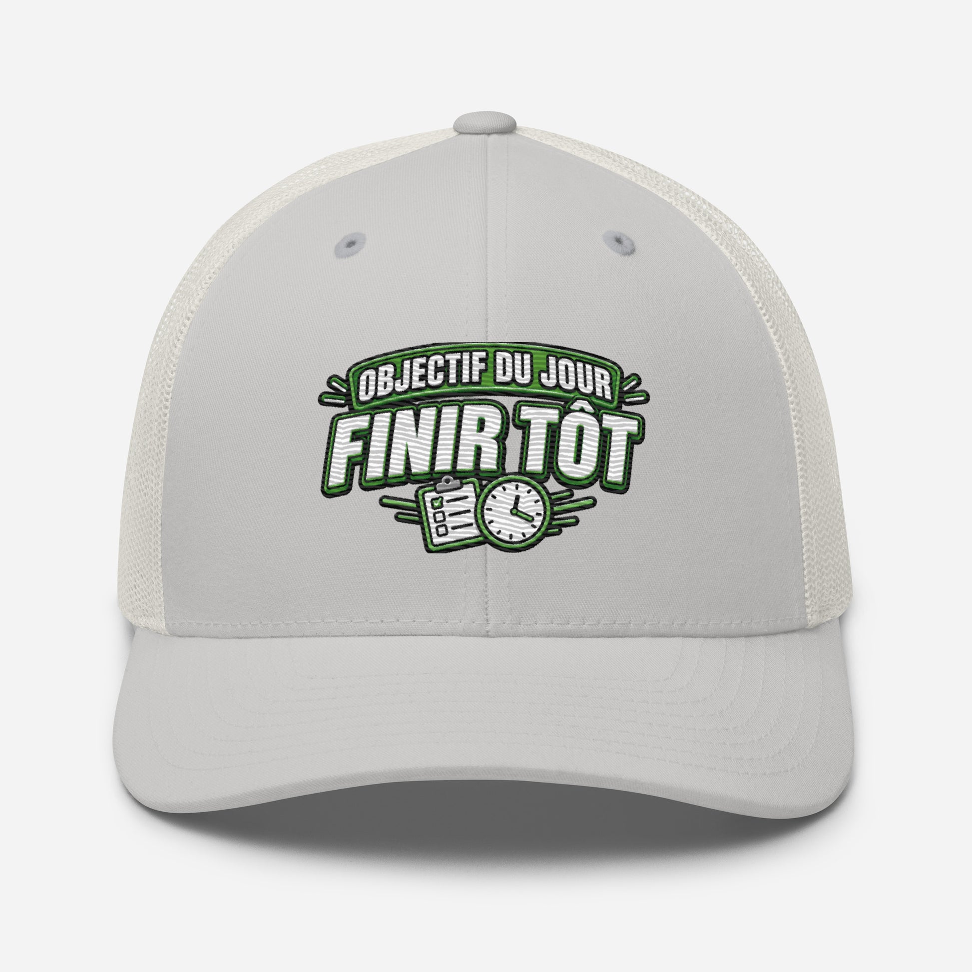 Casquette Trucker, brodée « Objectif du jour, finir tôt », vue de face, image 79