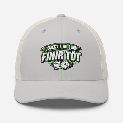 Casquette Trucker, brodée « Objectif du jour, finir tôt », vue de face, image 79