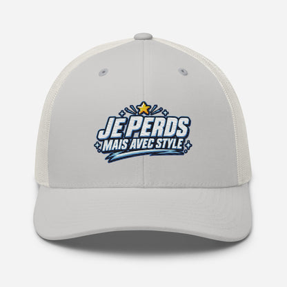 Casquette Trucker, brodée « Je perds mais avec style », vue de face, image 79