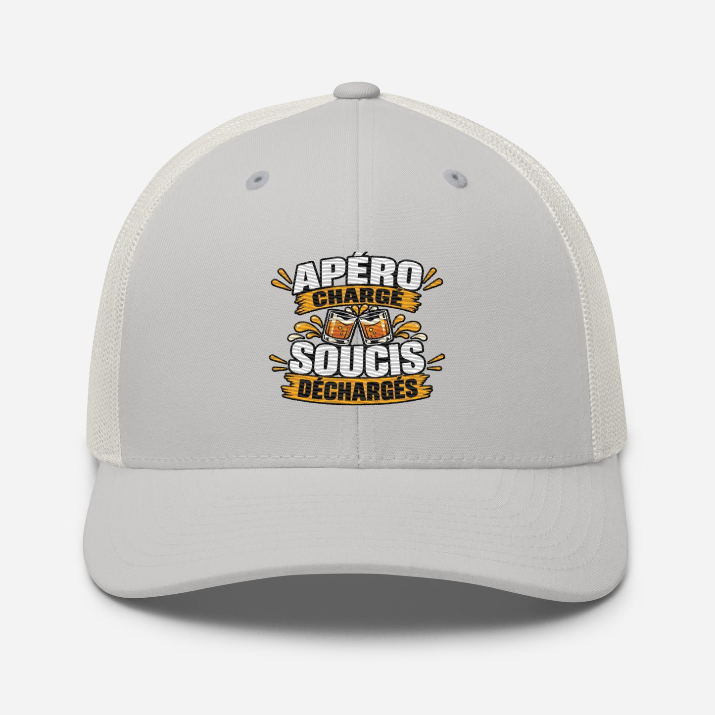Casquette Trucker, brodée « Apéro chargé, soucis déchargés », vue de face, image 79