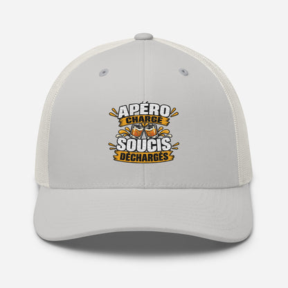 Casquette Trucker, brodée « Apéro chargé, soucis déchargés », vue de face, image 79