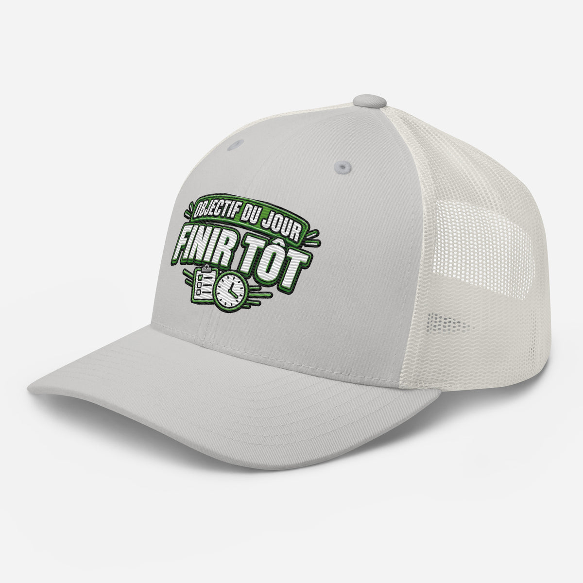 Casquette Trucker, brodée « Objectif du jour, finir tôt », vue de trois quarts, image 82