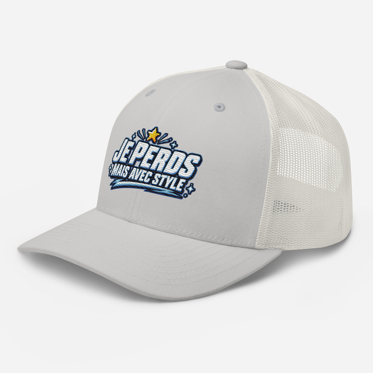 Casquette Trucker, brodée « Je perds mais avec style », vue de trois quarts, image 82