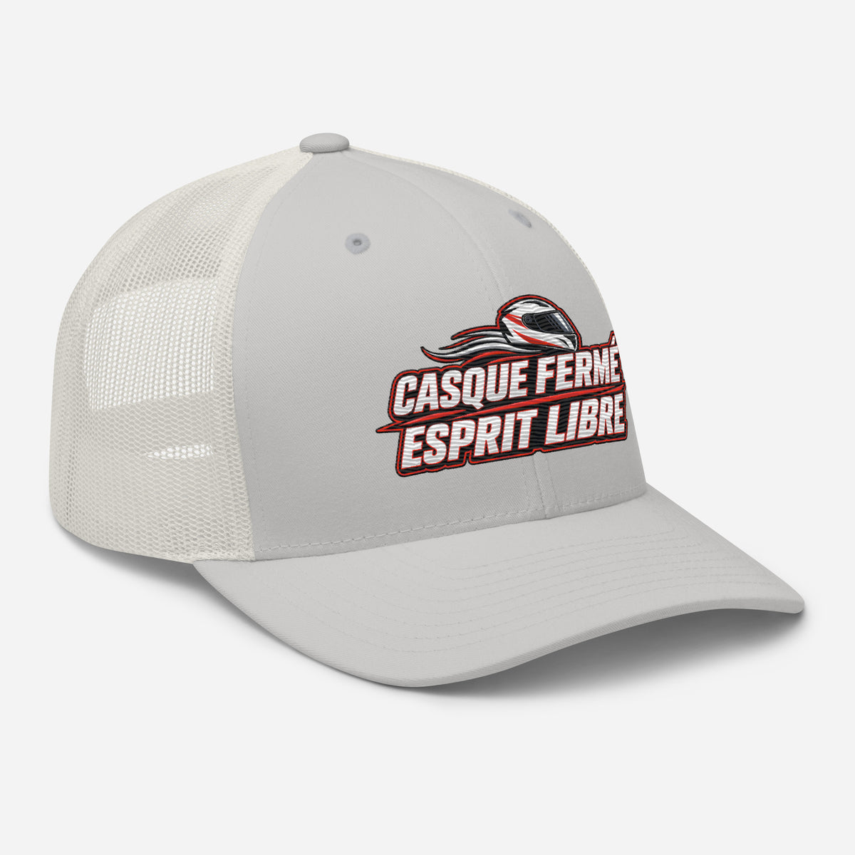 Casquette Trucker, brodée « Casque fermé, esprit libre », vue de trois quarts, image 84