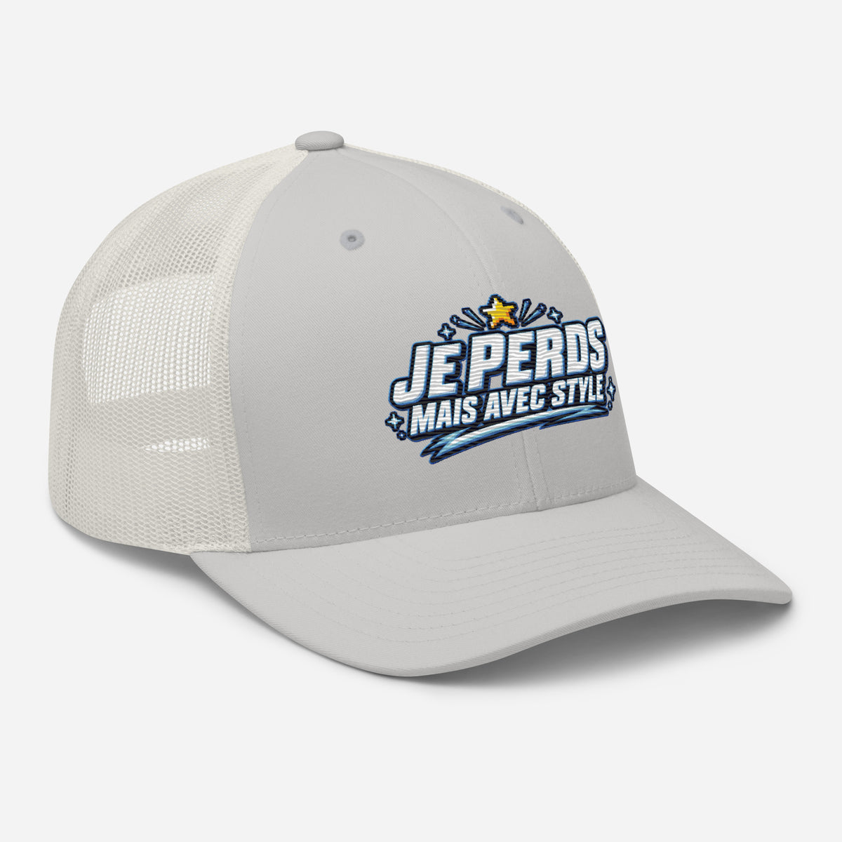 Casquette Trucker, brodée « Je perds mais avec style », vue de trois quarts, image 84