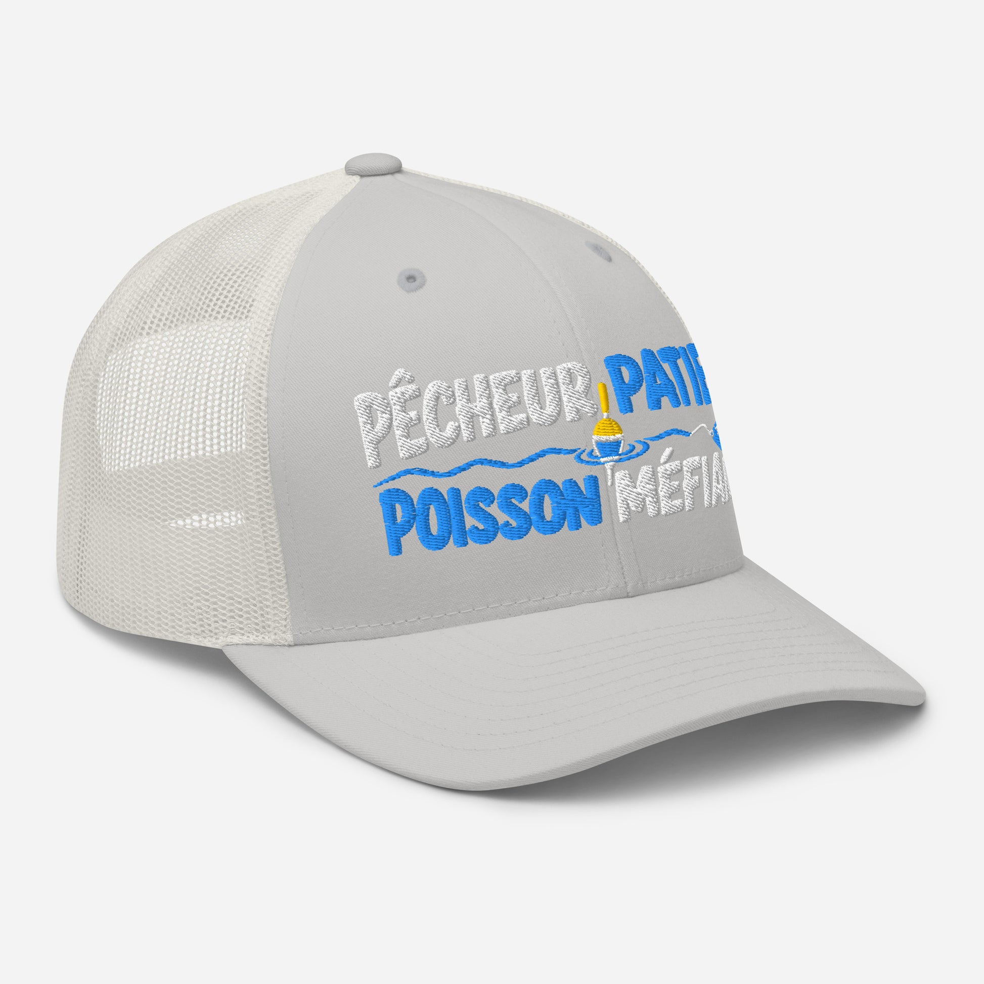 Casquette Trucker, brodée « Pêcheur patient, poisson méfiant », vue de trois quarts, image 84