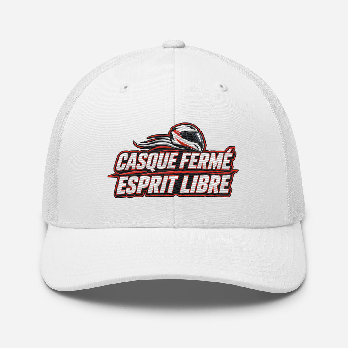 Casquette Trucker, brodée « Casque fermé, esprit libre », vue de face, image 98