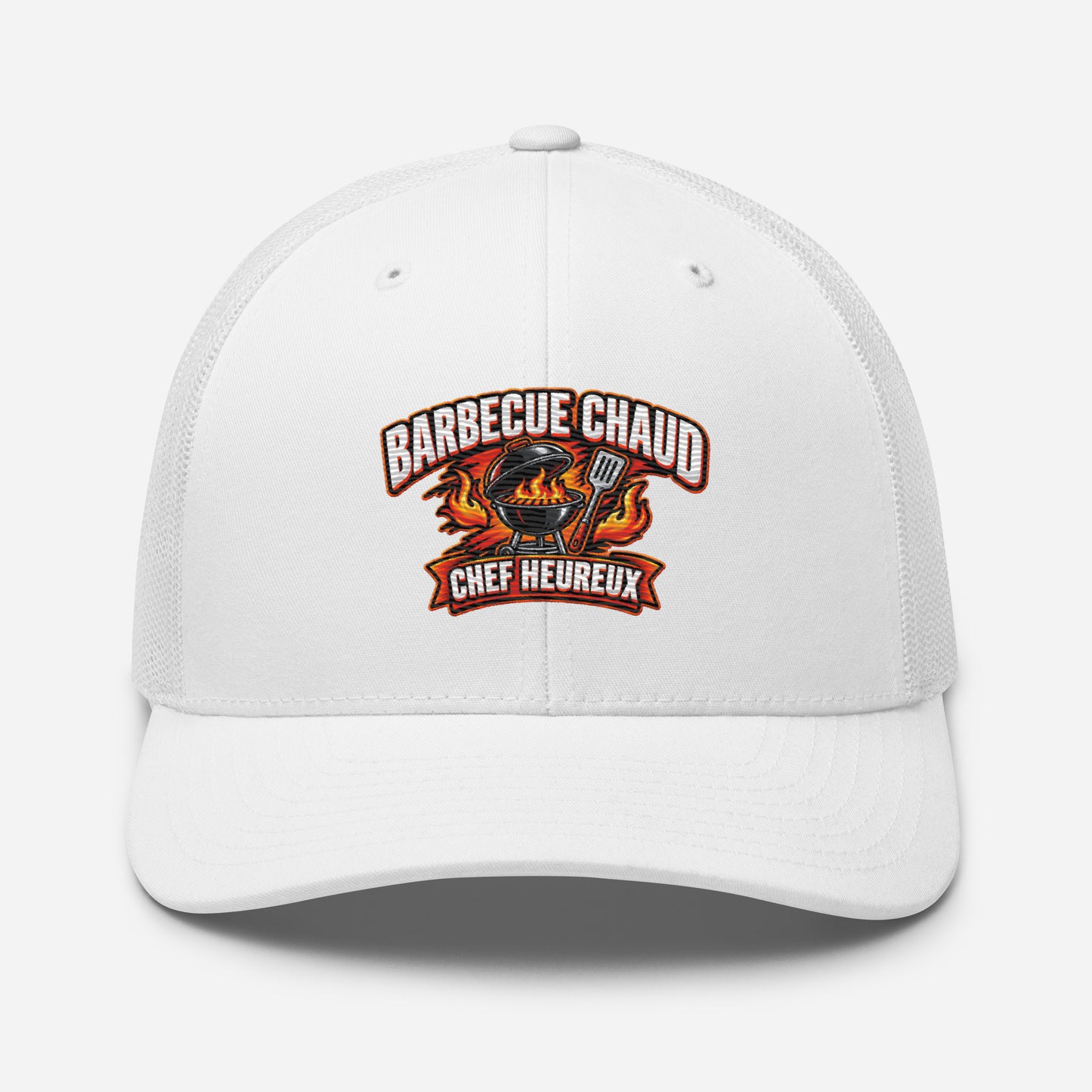 Casquette Trucker, brodée « Barbecue chaud, chef heureux », vue de face, image 98