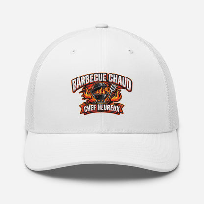 Casquette Trucker, brodée « Barbecue chaud, chef heureux », vue de face, image 98