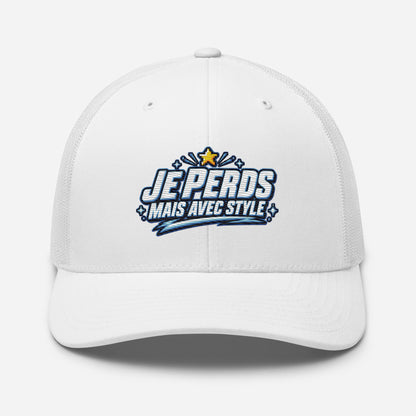 Casquette Trucker, brodée « Je perds mais avec style », vue de face, image 98