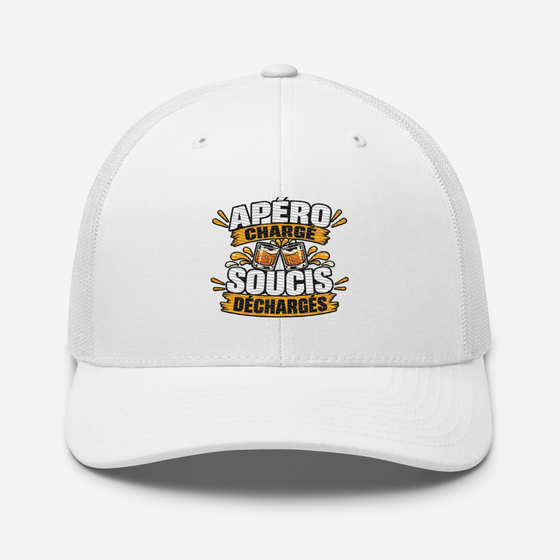 Casquette Trucker, brodée « Apéro chargé, soucis déchargés », vue de face, image 98