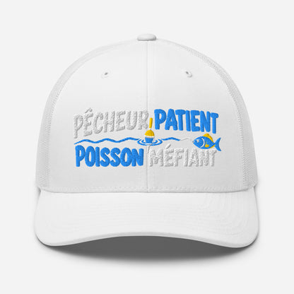 Casquette Trucker, brodée « Pêcheur patient, poisson méfiant », vue de face, image 98