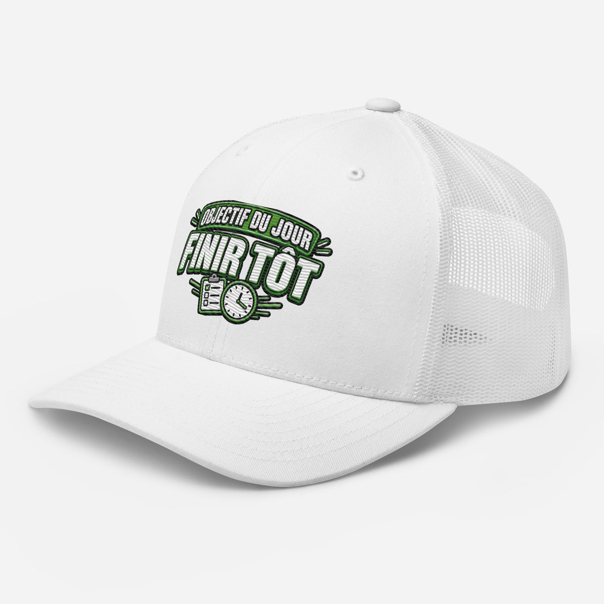 Casquette Trucker, brodée « Objectif du jour, finir tôt », vue de trois quarts, image 100
