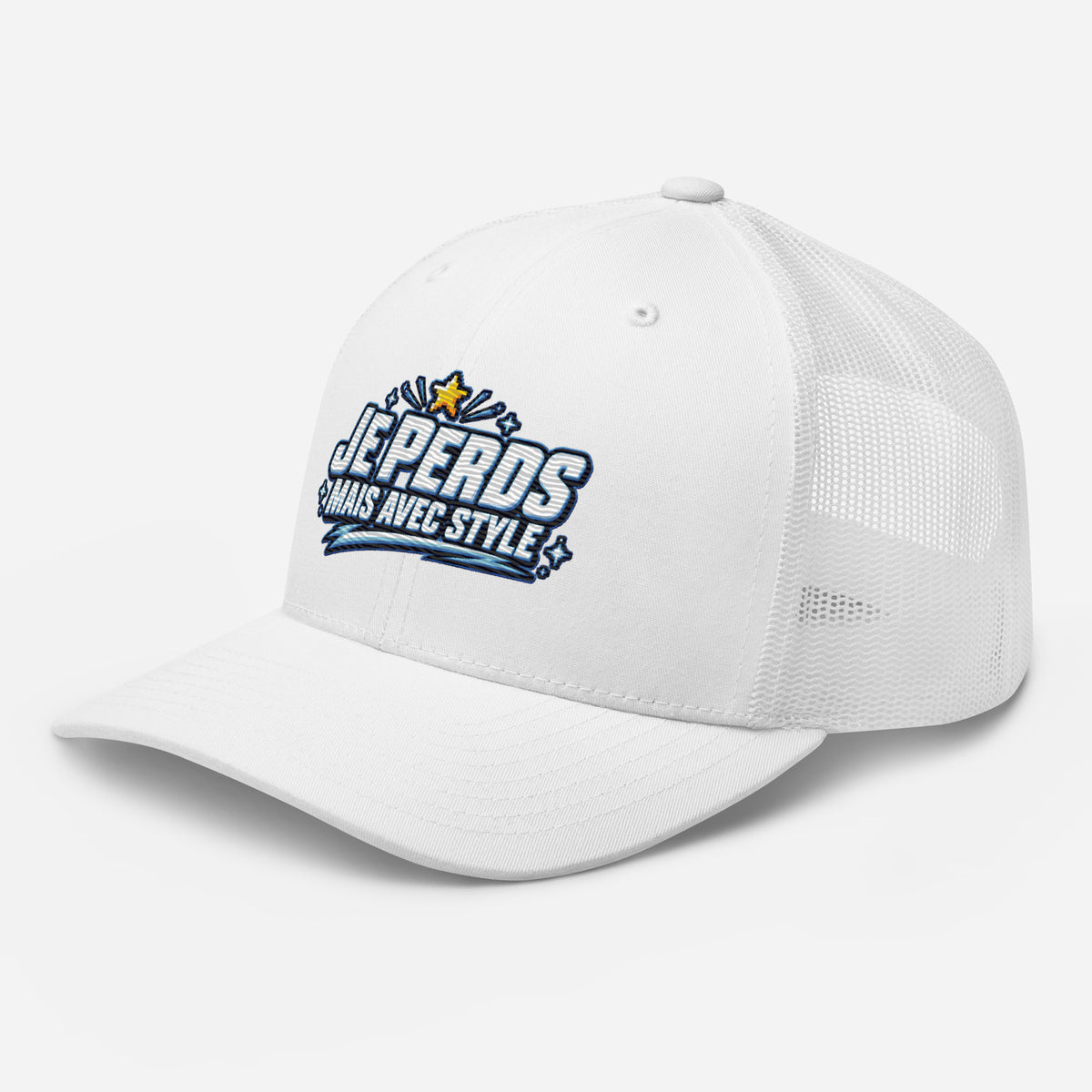 Casquette Trucker, brodée « Je perds mais avec style », vue de trois quarts, image 100