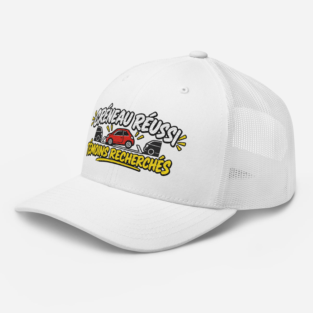 Casquette Trucker, brodée « Créneau réussi, Témoins recherchés », vue de trois quarts, image 100