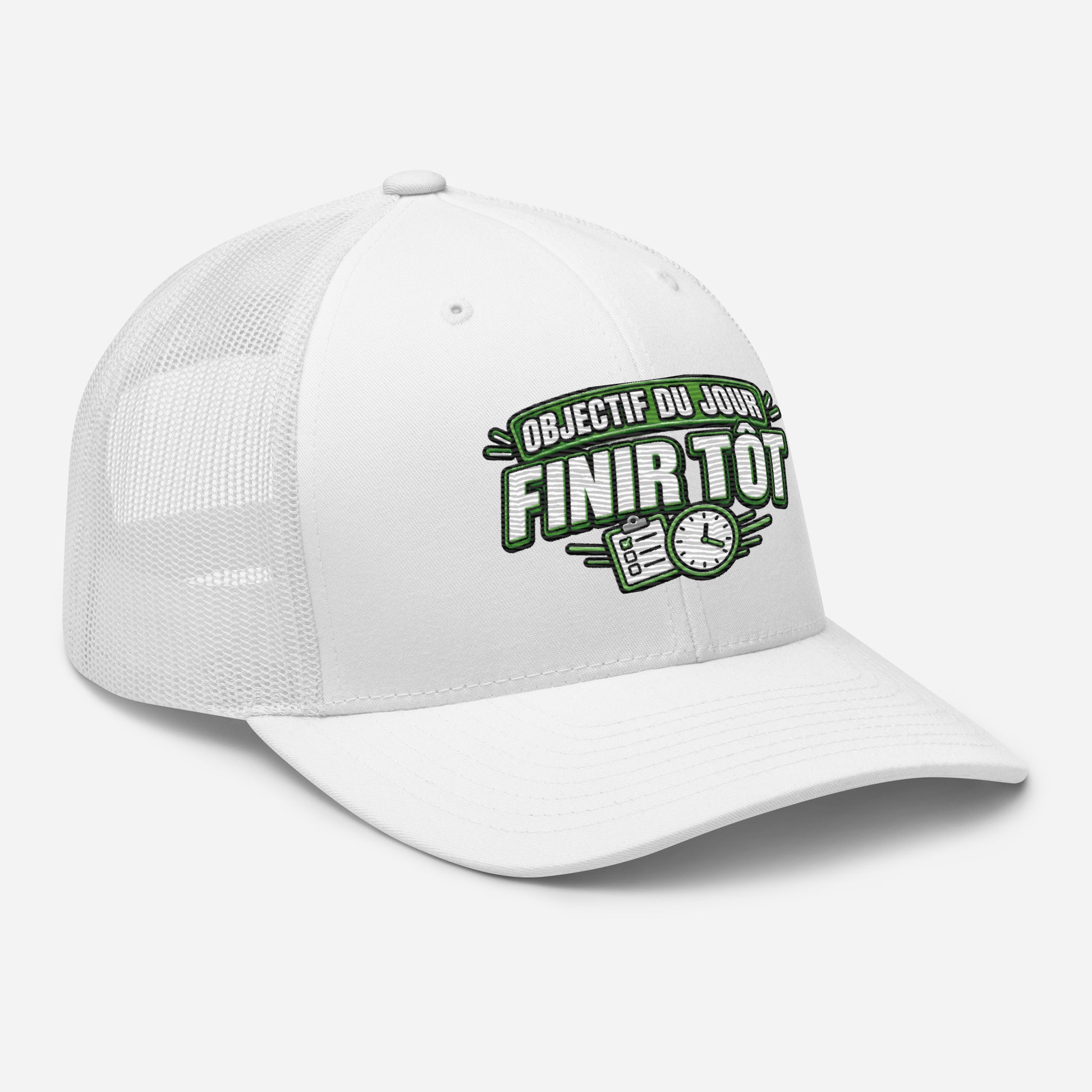 Casquette Trucker, brodée « Objectif du jour, finir tôt », vue de trois quarts, image 102