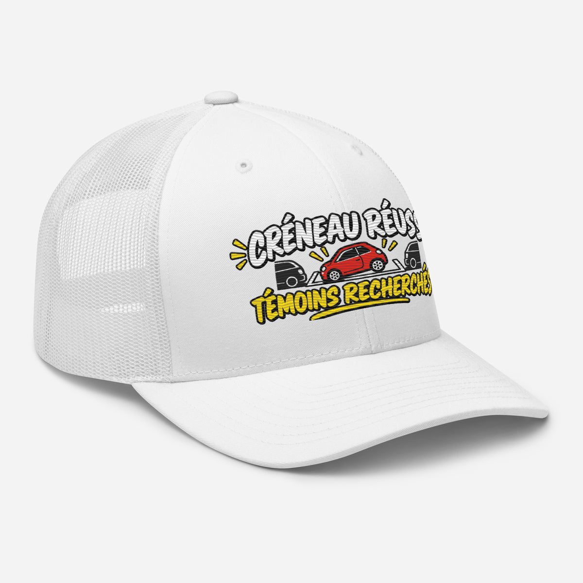 Casquette Trucker, brodée « Créneau réussi, Témoins recherchés », vue de trois quarts, image 102