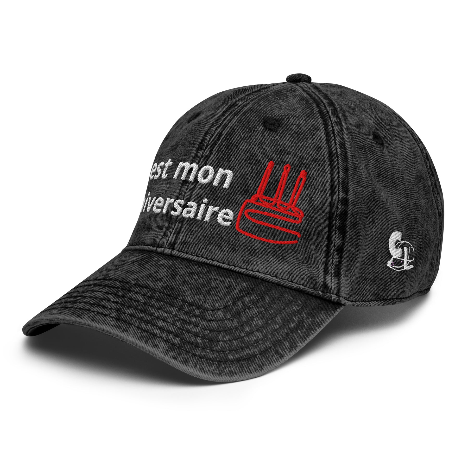 Casquette Baseball, brodée « C'est mon anniversaire », en Noir, vue de trois quarts, image 8