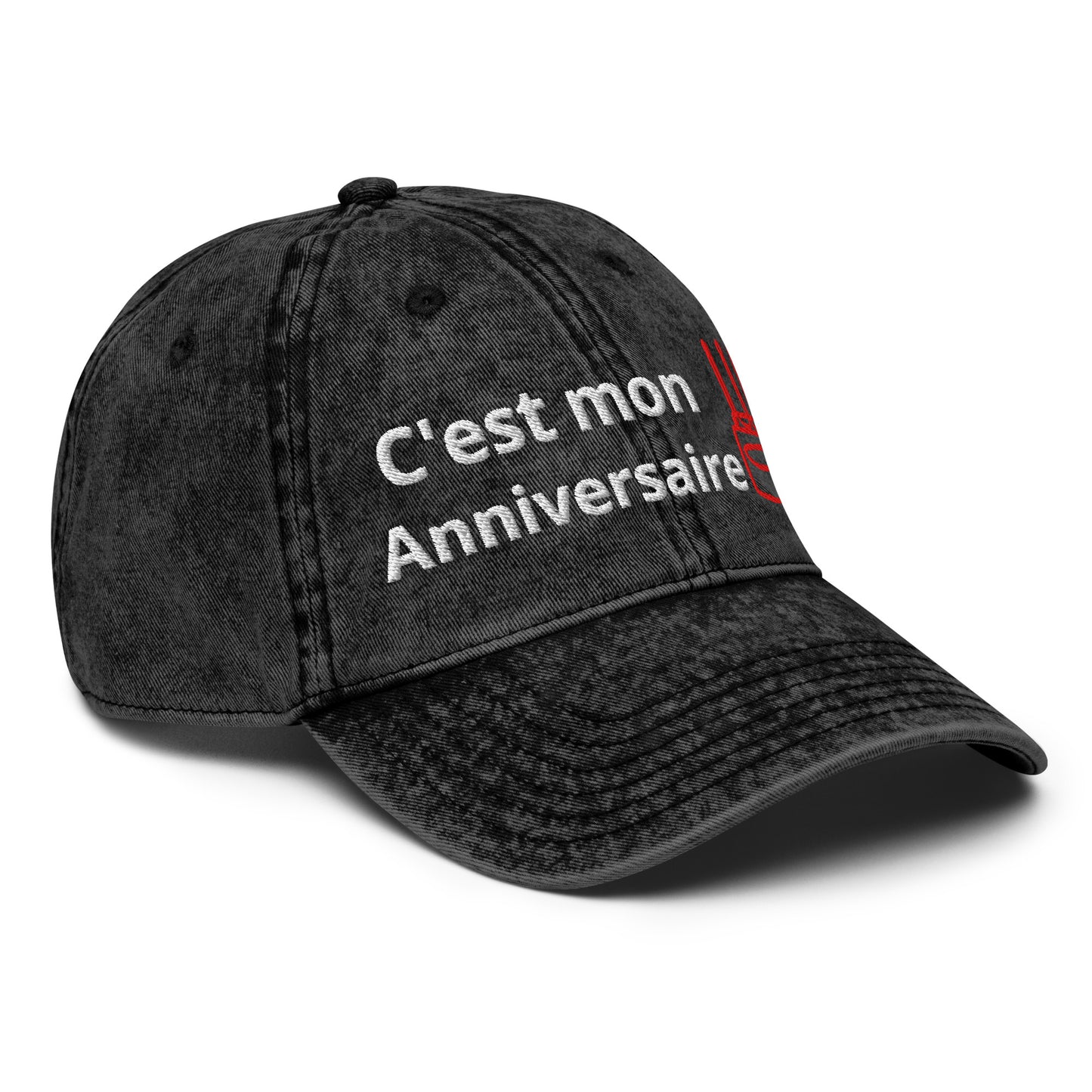 Casquette Baseball, brodée « C'est mon anniversaire », en Noir, vue de trois quarts, image 10