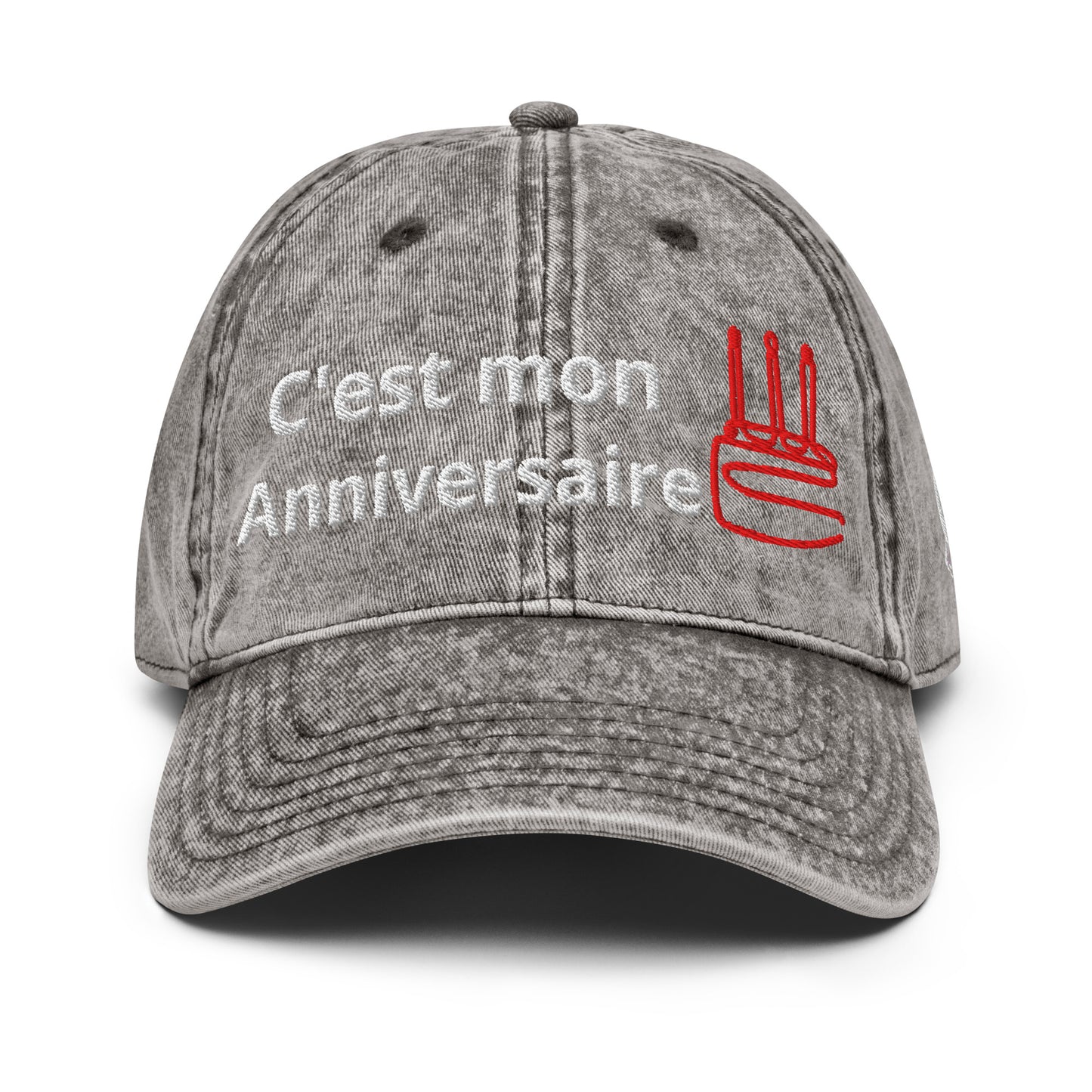 Casquette Baseball, brodée « C'est mon anniversaire », en Charcoal Grey, vue de face, image 5