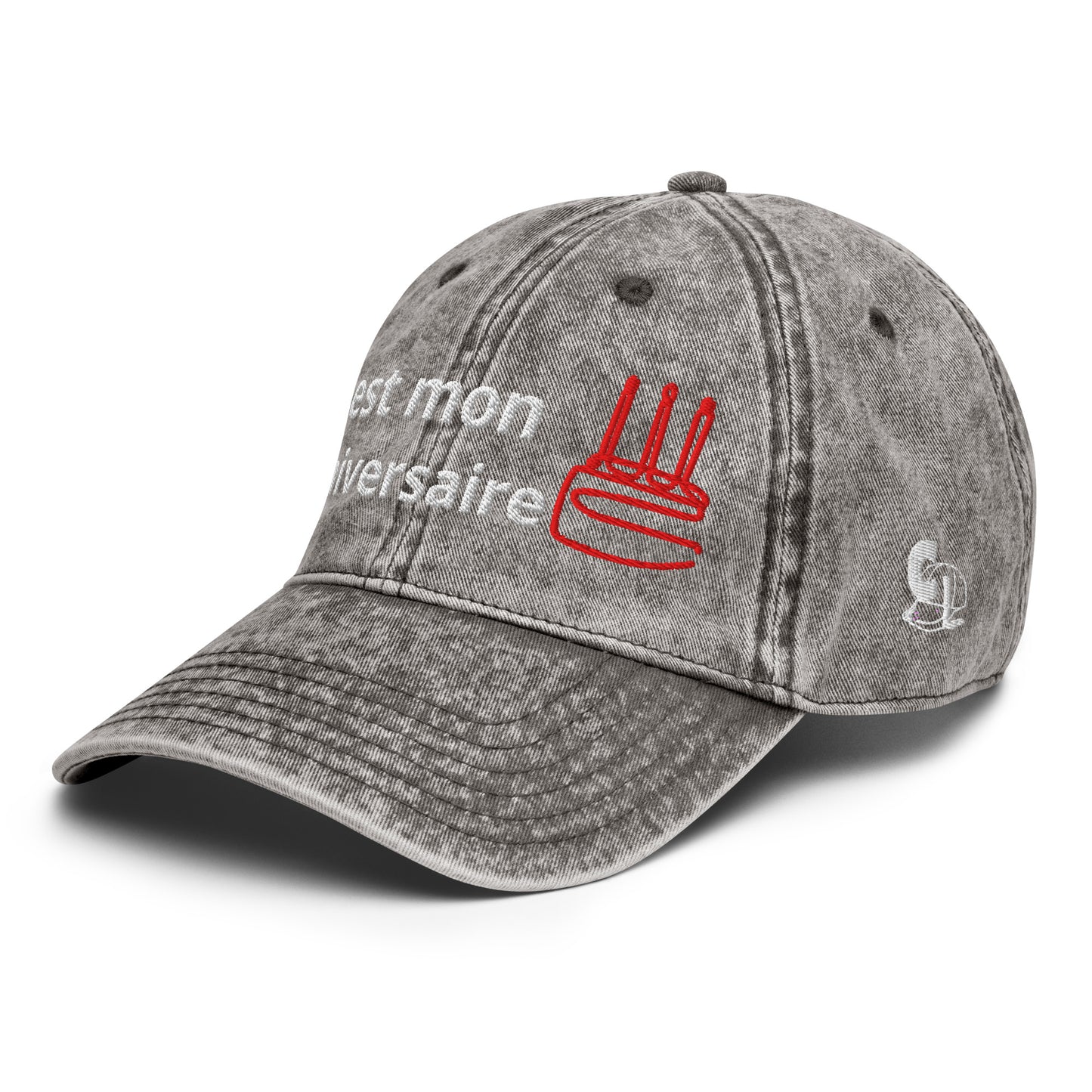 Casquette Baseball, brodée « C'est mon anniversaire », en Charcoal Grey, vue de trois quarts, image 33