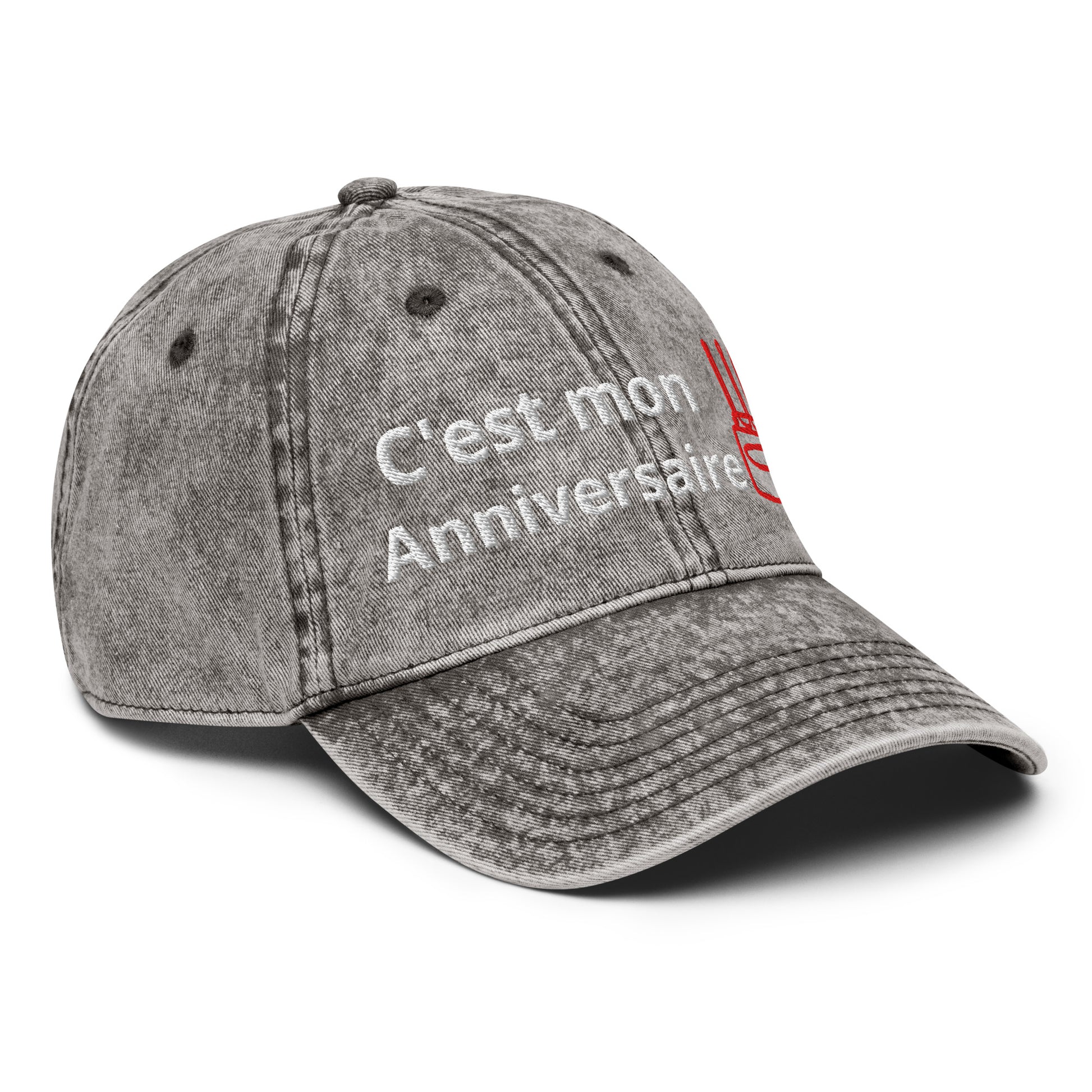 Casquette Baseball, brodée « C'est mon anniversaire », en Charcoal Grey, vue de trois quarts, image 35