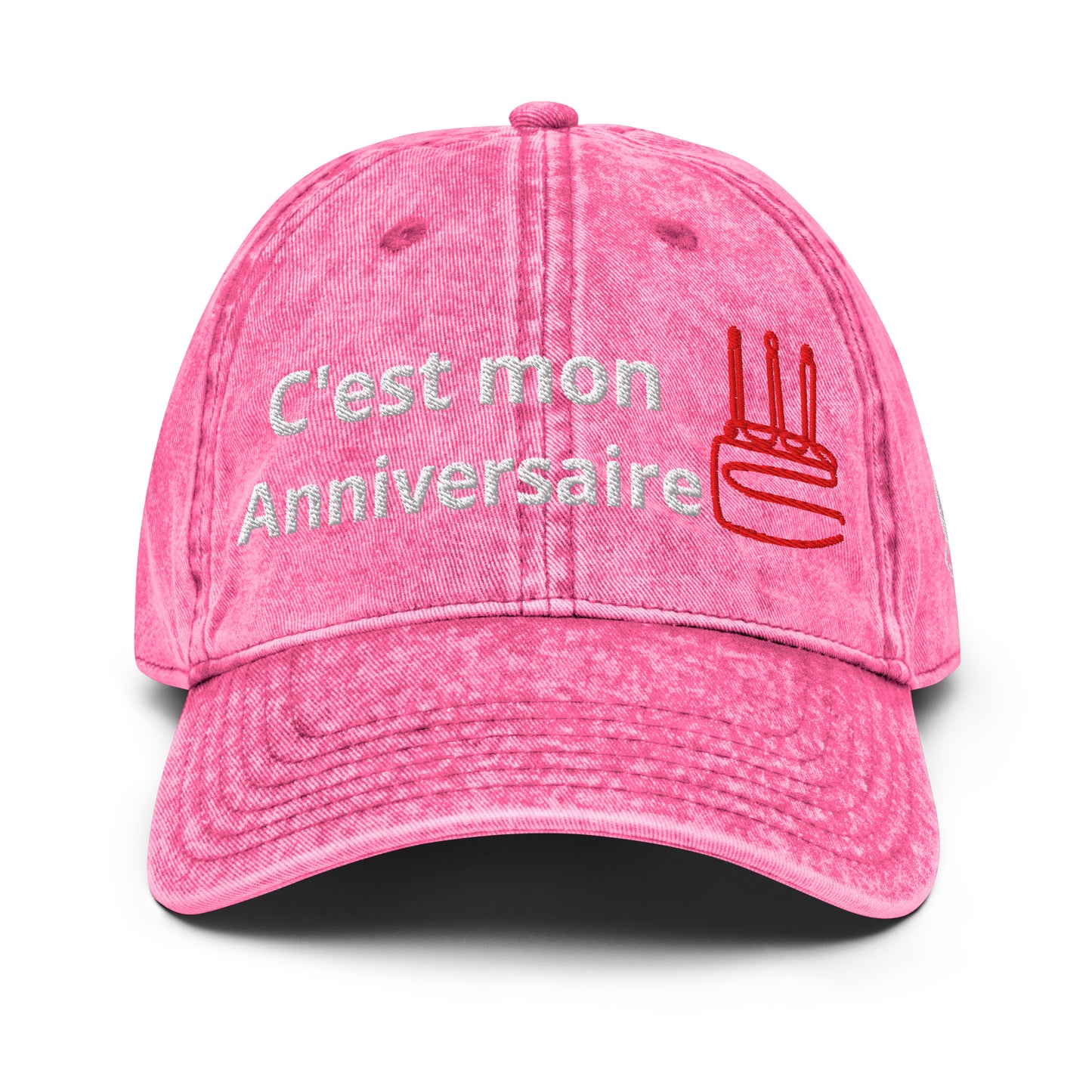 Casquette Baseball, brodée « C'est mon anniversaire », en Rose, vue de face, image 2