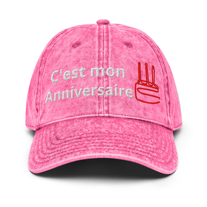 Casquette Baseball, brodée « C'est mon anniversaire », en Rose, vue de face, image 2