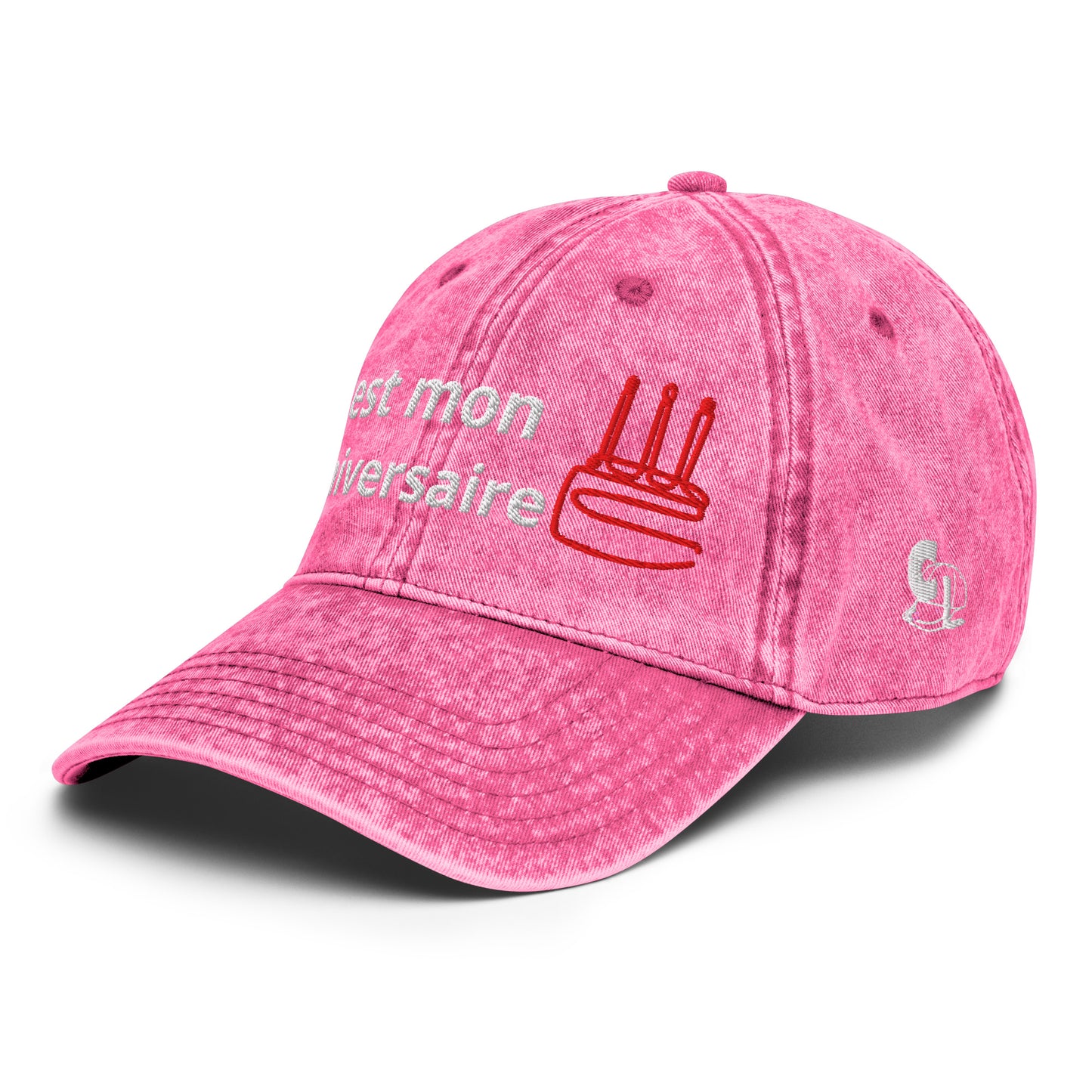 Casquette Baseball, brodée « C'est mon anniversaire », en Rose, vue de trois quarts, image 28
