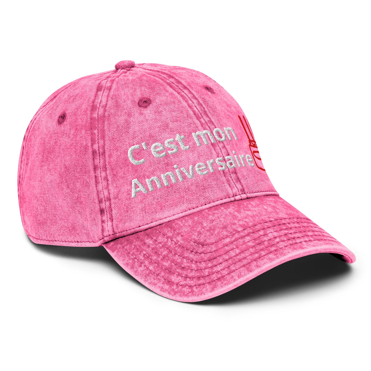 Casquette Baseball, brodée « C'est mon anniversaire », en Rose, vue de trois quarts, image 30