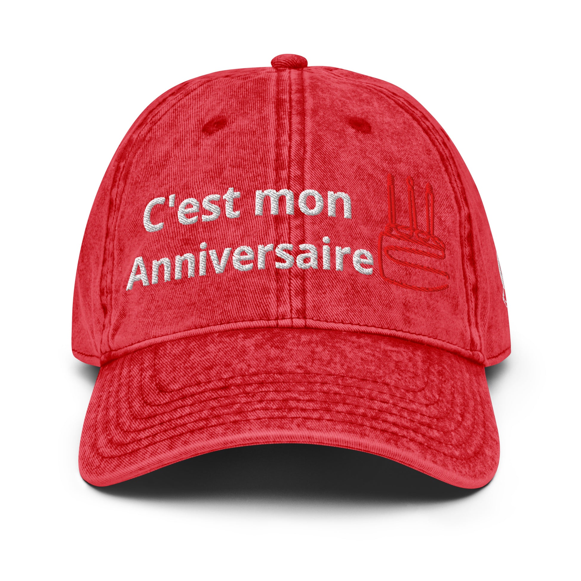 Casquette Baseball, brodée « C'est mon anniversaire », en Rouge, vue de face, image 6
