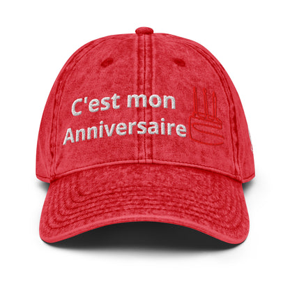 Casquette Baseball, brodée « C'est mon anniversaire », en Rouge, vue de face, image 6
