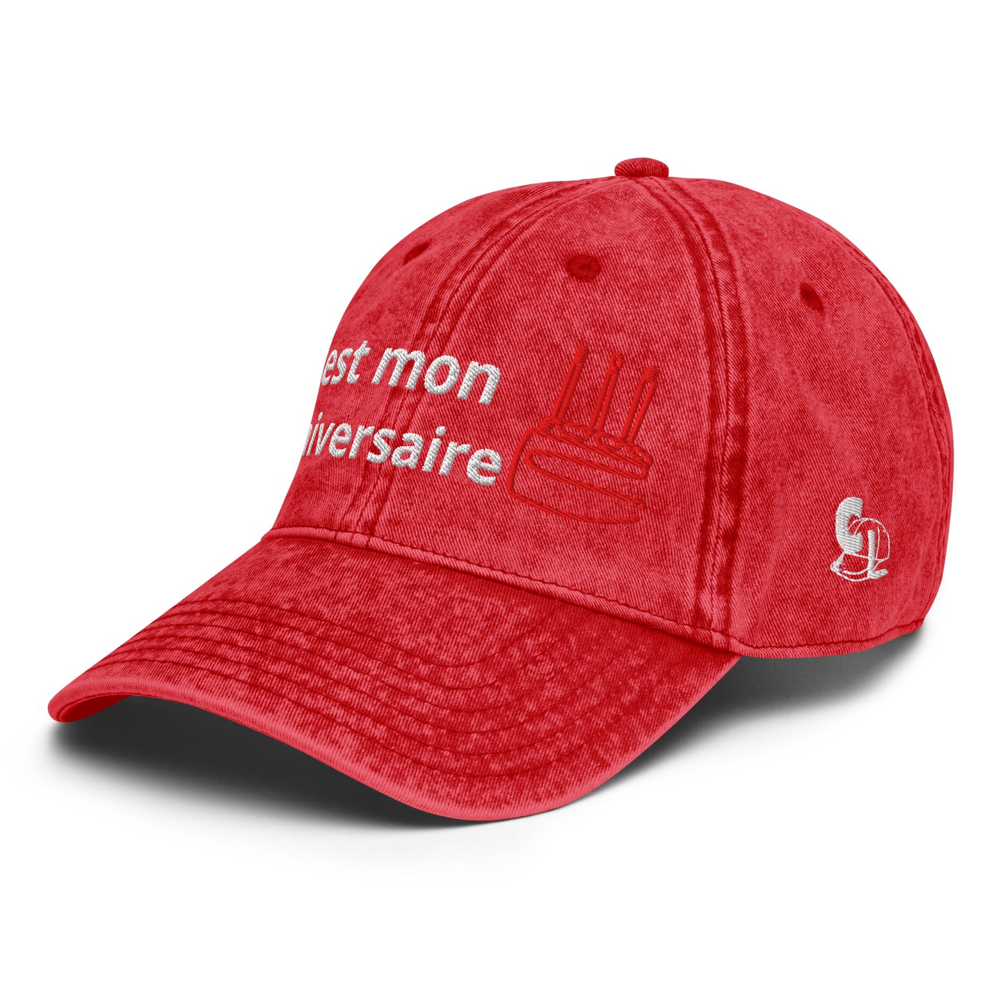 Casquette Baseball, brodée « C'est mon anniversaire », en Rouge, vue de trois quarts, image 23